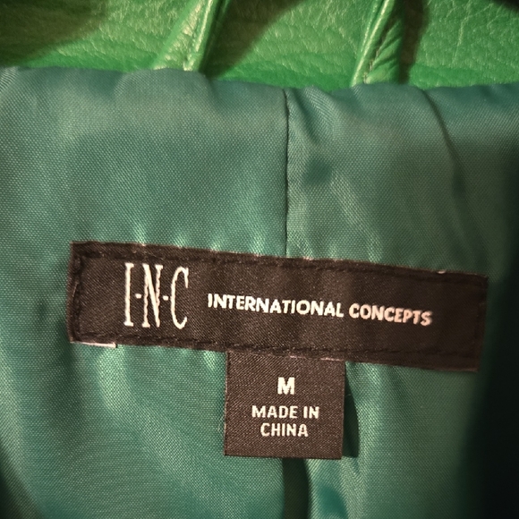 INC International Concepts Vibrant Green Leather Jacket - Picture 2 of 6
